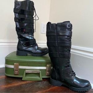 Volatile Industrial Goth Lace-Up Boots w/ Straps & Black Metal Plates Unisex